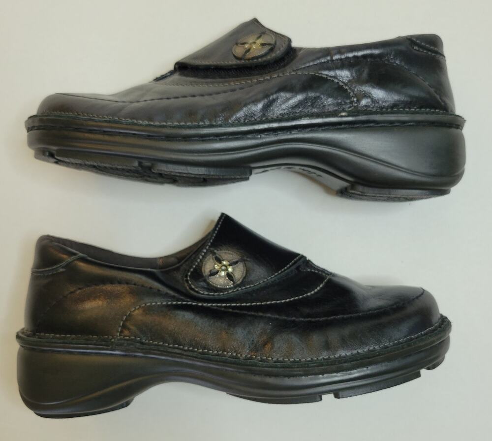 Naot Black Leather Slip On Hook Loop Adjustable Strap Comfort Loafers 37 US 6.5